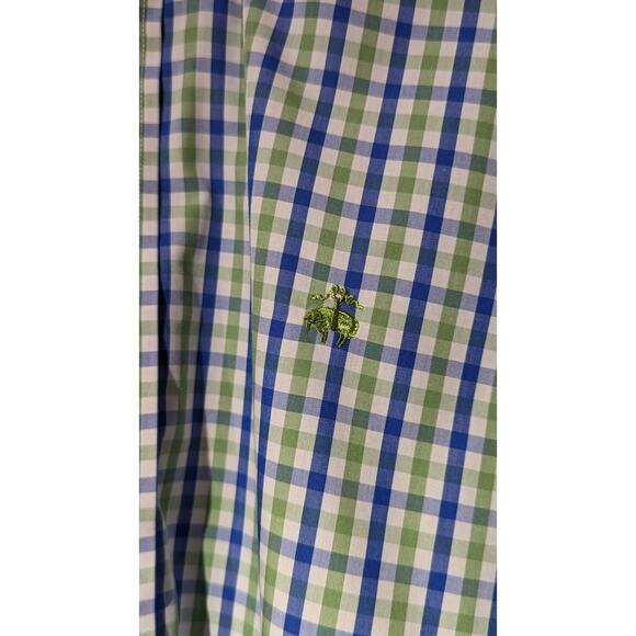 Brooks Brothers Men's Navy/Green Gingham Check Button Down Size L - Picture 5 of 7